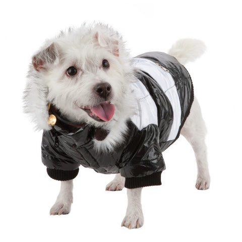 Fashion Striped Ultra-Plush Pet Parka Coat - Black & White: X-Small