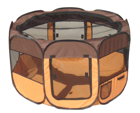All-Terrain' Lightweight Easy Folding Wire-Framed Collapsible Travel Pet Playpen- Brown And Orange: Medium
