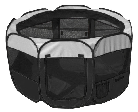 All-Terrain' Lightweight Easy Folding Wire-Framed Collapsible Travel Pet Playpen- Black And White: Medium