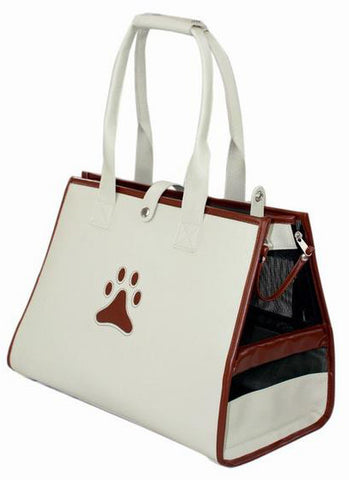 Posh Paw' Pet Carrier - White/Brown Paw Print: Posh Paw' Pet Carrier