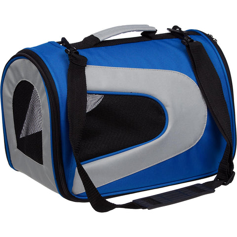 Airline Approved Folding Zippered Sporty Mesh Pet Carrier - Blue & Grey: BLUE w/ GREY - Small