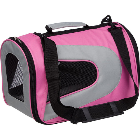Airline Approved Folding Zippered Sporty Mesh Pet Carrier - Pink & Cream: PINK w/WHITE - Small