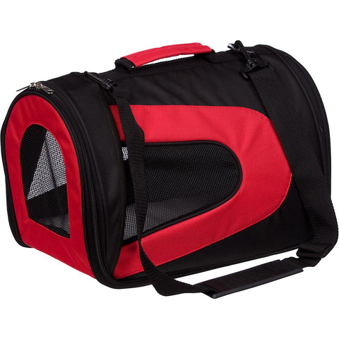 Airline Approved Folding Zippered Sporty Mesh Pet Carrier - Red & Black: Medium