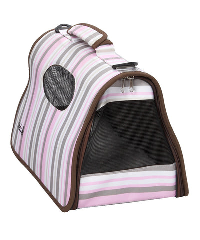 Airline Approved Folding Zippered Sporty Cage Pet Carrier - Stripe Pattern: Medium