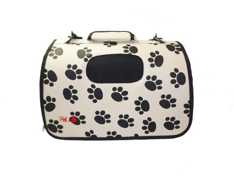 Airline Approved Folding Zippered Sporty Cage Pet Carrier - Paw Print: Medium