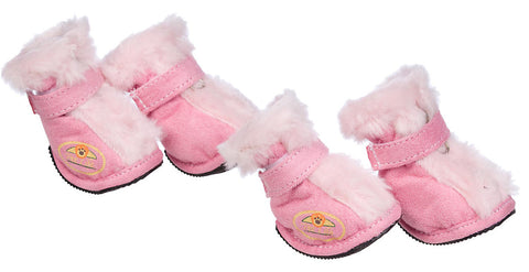 Fashion Plush Premium Fur-Comfort Suede Supportive Pet Shoes - Pink: X-Small