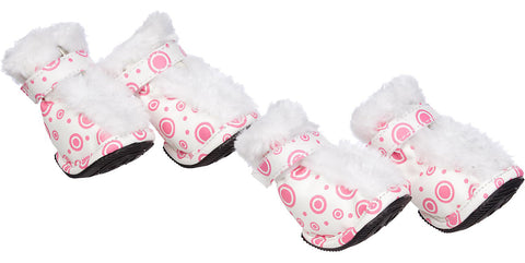 Fashion Plush Premium Fur-Comfort Pvc Waterproof Supportive Pet Shoes - Pink & White: X-Small