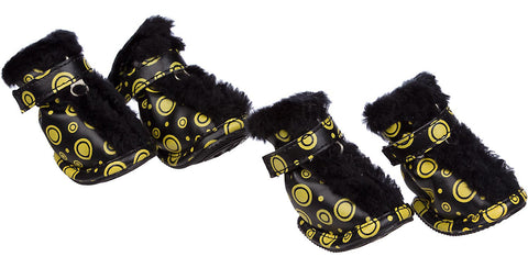 Fashion Plush Premium Fur-Comfort Pvc Waterproof Supportive Pet Shoes - Black & Yellow: X-Small