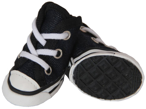 Extreme-Skater Canvas Casual Grip Pet Sneaker Shoes - Set Of 4- Black/White: X-Small