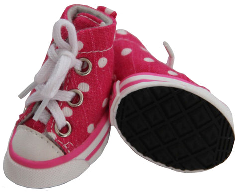 Extreme-Skater Canvas Casual Grip Pet Sneaker Shoes - Set Of 4- Pink/Polka: X-Small