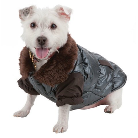 Ultra Fur 'Track-Collared' Metallic Pet Jacket- Metallic Brown: X-Small