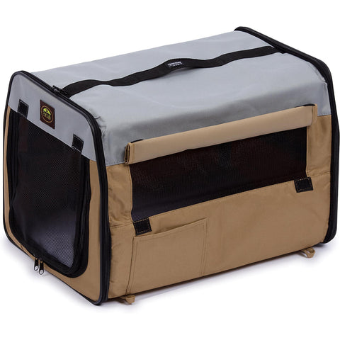 Folding Zippered Lightweight Easy Folding Pet Crate - Khaki: X-Small