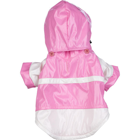 Two-Tone Pvc Waterproof Adjustable Pet Raincoat - Pink & White: X-Small